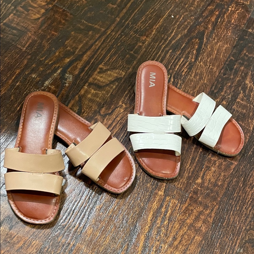 MIA Dual Strap Sandals in Tan and White